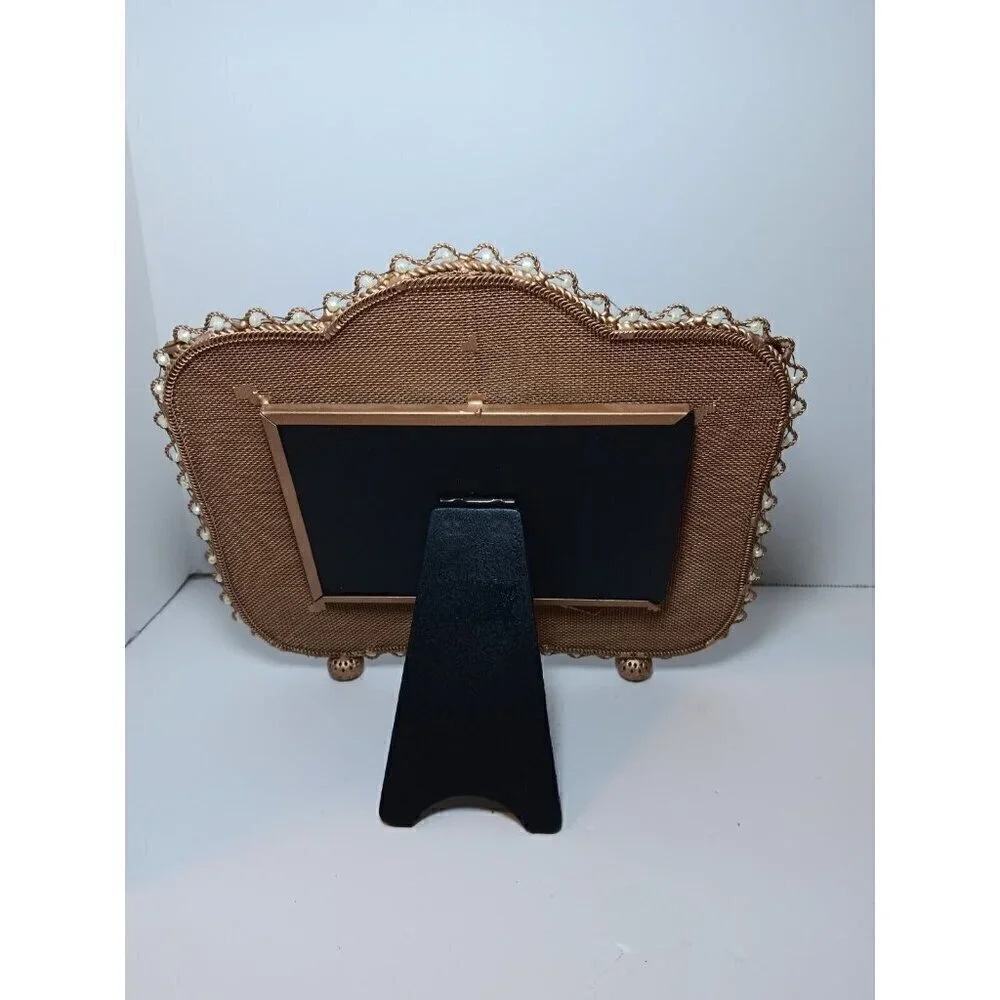 Vintage Victorian Frame Velour With Gold Brass Size 9.5x8 And Trinket Box Set